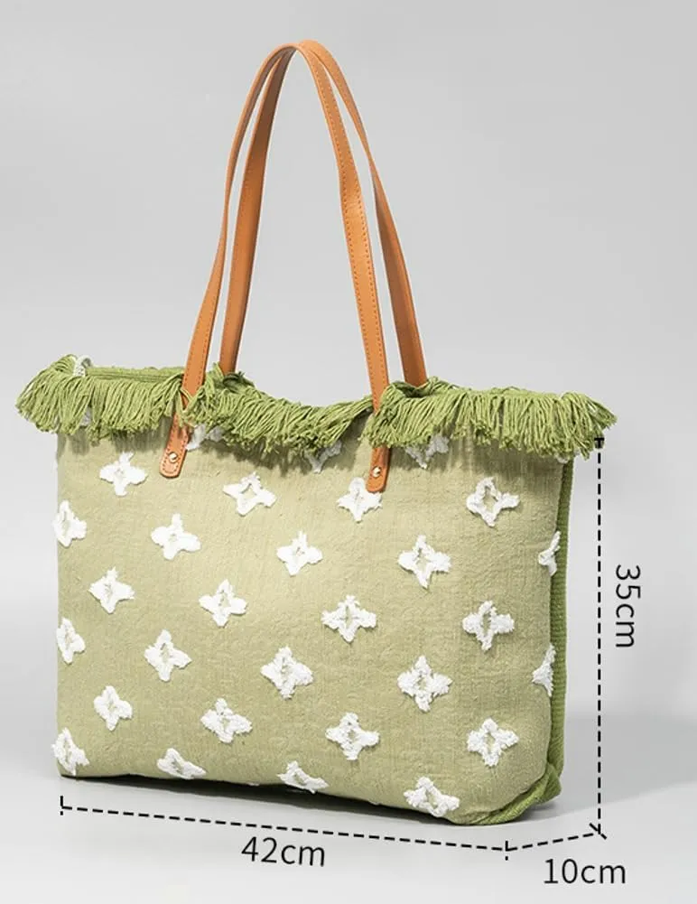 Rungion Large Canvas Tote Bag for Women Work Casual Shoulder Handbags Bohemia Tassels Travel Shopping Top Handle Purses