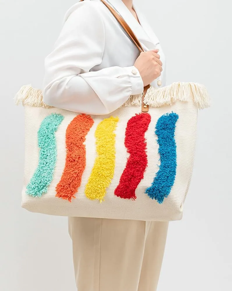 Rungion Large Canvas Tote Bag for Women Work Casual Shoulder Handbags Bohemia Tassels Travel Shopping Top Handle Purses