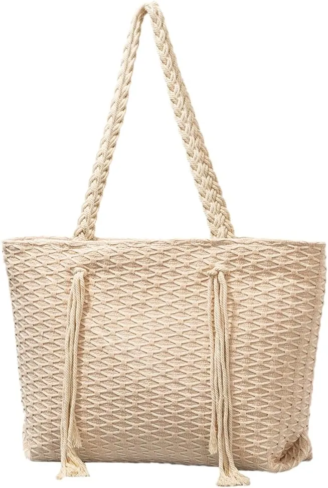 Rungion Large Canvas Tote Bag for Women Work Casual Shoulder Handbags Bohemia Tassels Travel Shopping Top Handle Purses