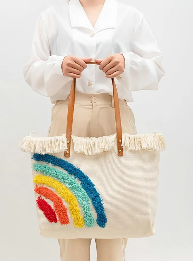 Rungion Large Canvas Tote Bag for Women Work Casual Shoulder Handbags Bohemia Tassels Travel Shopping Top Handle Purses