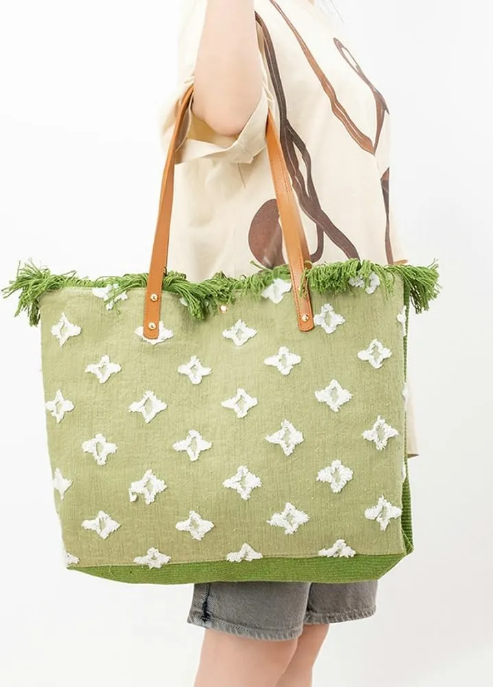 Rungion Large Canvas Tote Bag for Women Work Casual Shoulder Handbags Bohemia Tassels Travel Shopping Top Handle Purses