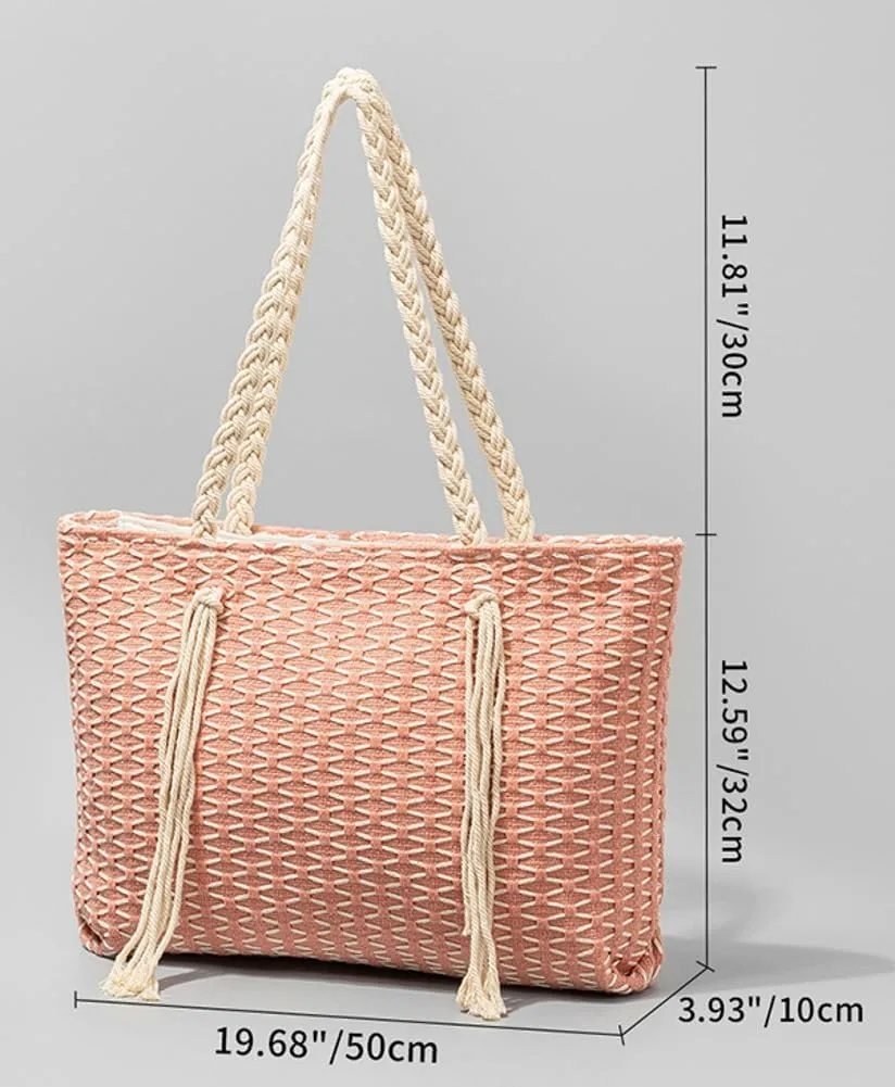 Rungion Large Canvas Tote Bag for Women Work Casual Shoulder Handbags Bohemia Tassels Travel Shopping Top Handle Purses