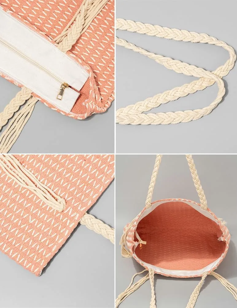 Rungion Large Canvas Tote Bag for Women Work Casual Shoulder Handbags Bohemia Tassels Travel Shopping Top Handle Purses
