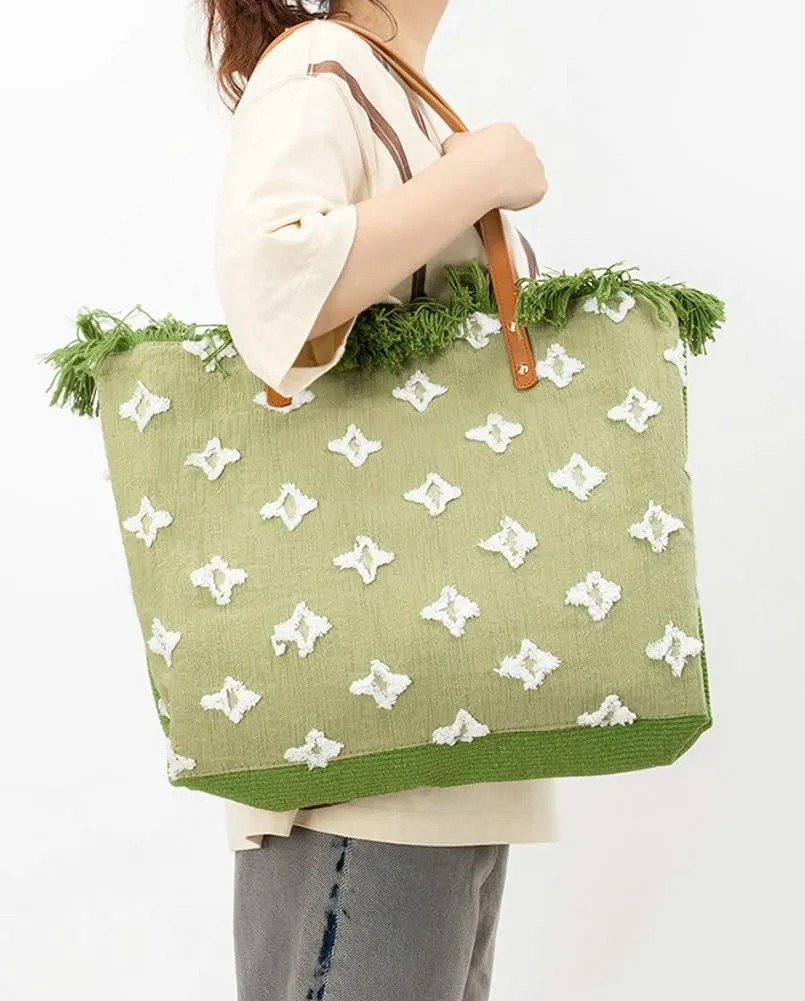 Rungion Large Canvas Tote Bag for Women Work Casual Shoulder Handbags Bohemia Tassels Travel Shopping Top Handle Purses
