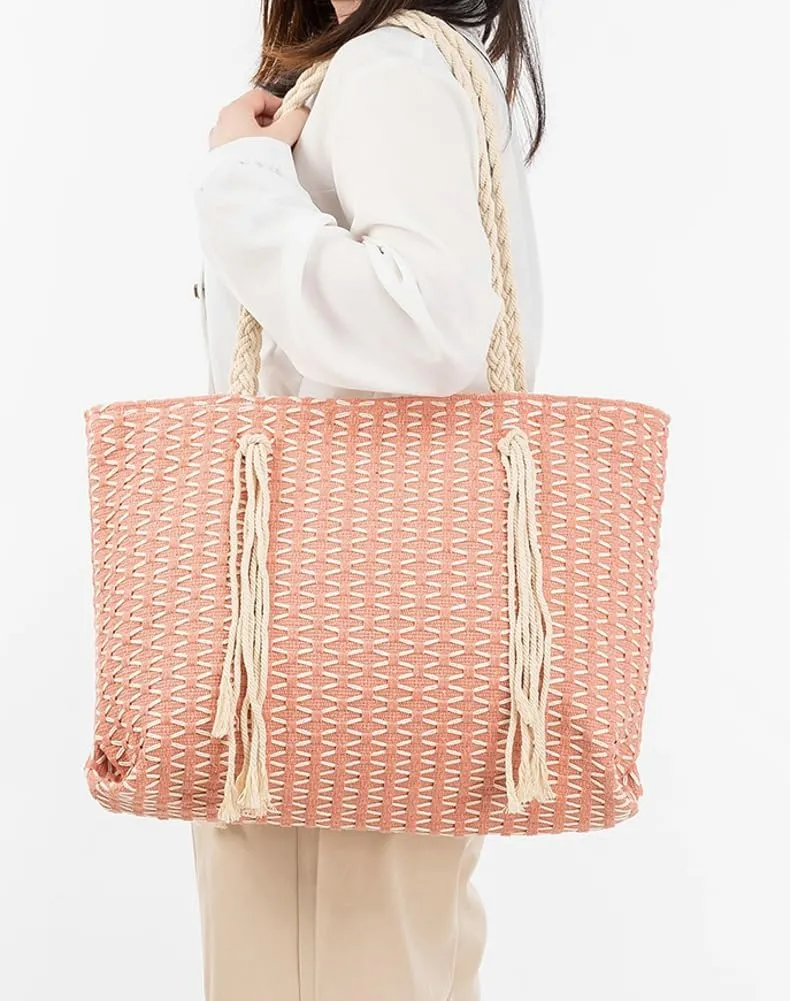 Rungion Large Canvas Tote Bag for Women Work Casual Shoulder Handbags Bohemia Tassels Travel Shopping Top Handle Purses