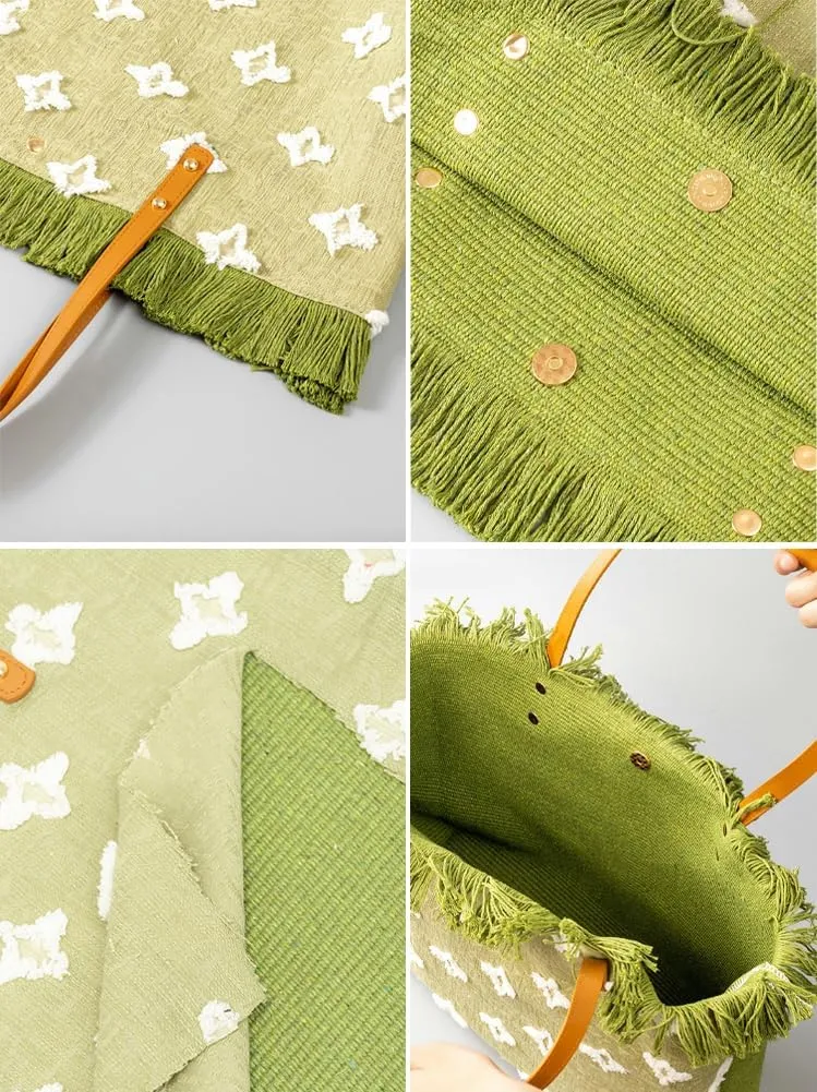 Rungion Large Canvas Tote Bag for Women Work Casual Shoulder Handbags Bohemia Tassels Travel Shopping Top Handle Purses