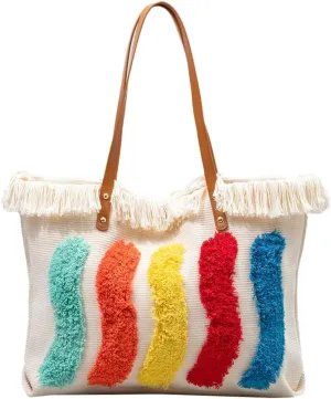 Rungion Large Canvas Tote Bag for Women Work Casual Shoulder Handbags Bohemia Tassels Travel Shopping Top Handle Purses