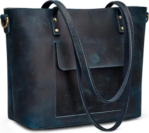 S-ZONE Women Genuine Leather Tote Bag Shoulder Handbag Vintage Crossbody Purse