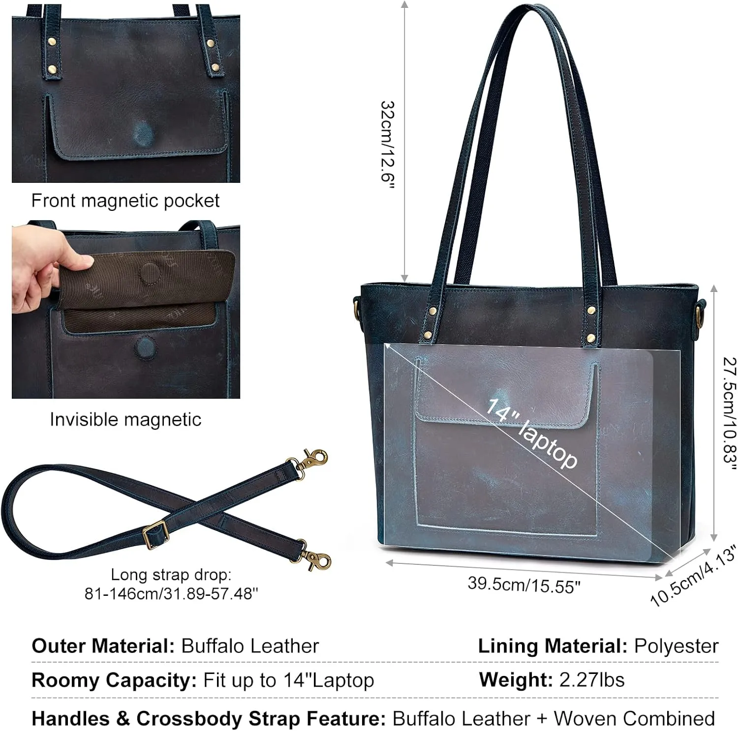 S-ZONE Women Genuine Leather Tote Bag Shoulder Handbag Vintage Crossbody Purse