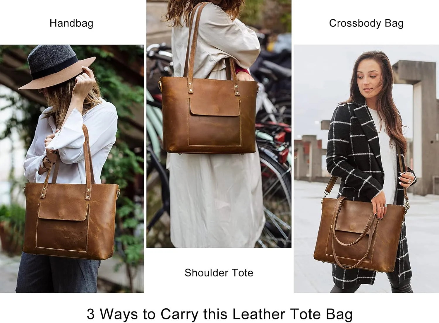 S-ZONE Women Genuine Leather Tote Bag Shoulder Handbag Vintage Crossbody Purse