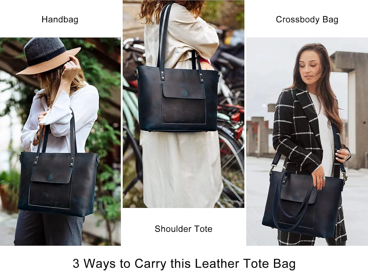 S-ZONE Women Genuine Leather Tote Bag Shoulder Handbag Vintage Crossbody Purse