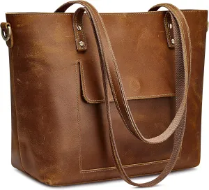 S-ZONE Women Genuine Leather Tote Bag Shoulder Handbag Vintage Crossbody Purse