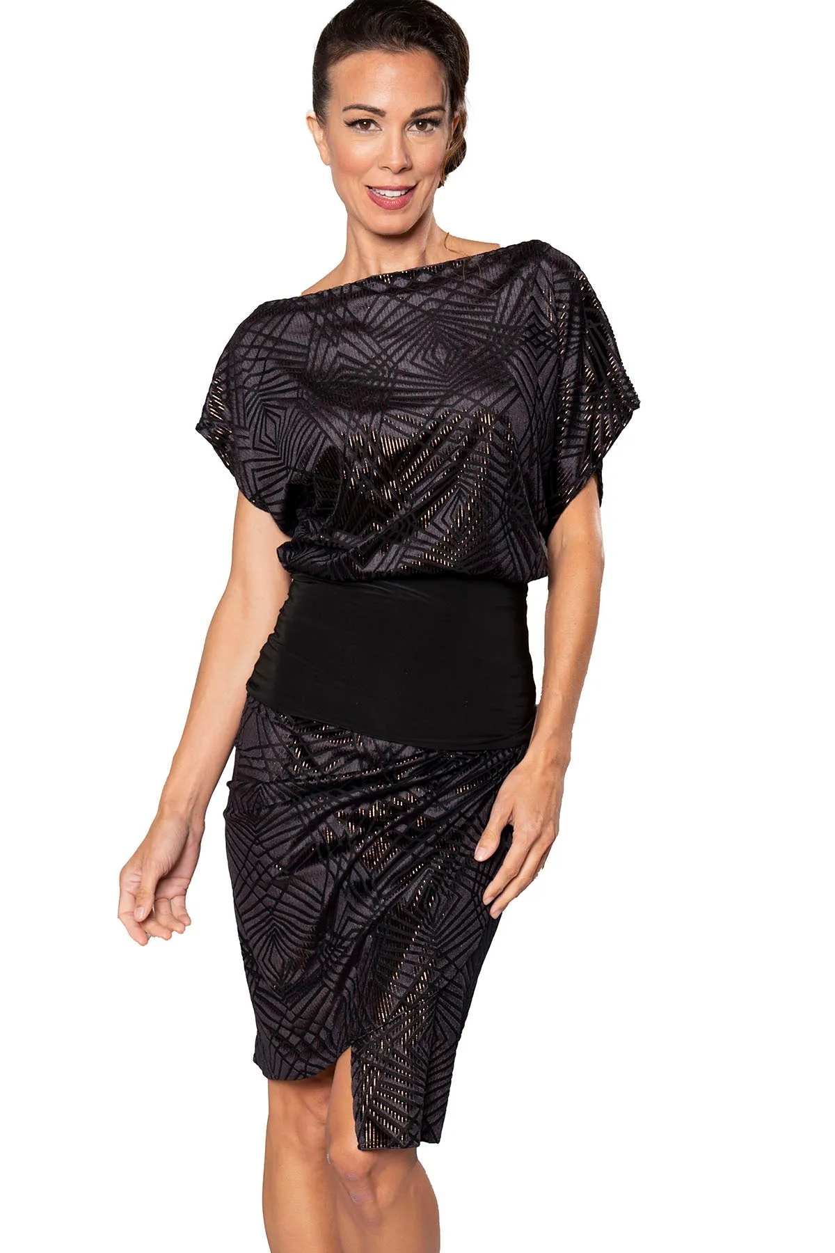 S2423 HIGH WAISTED FAUX WRAP SKIRT