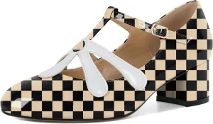 SAMMITOP Womens Mary Jane Shoes Chunky Block Heel Round Toe Low Heels T-Strap Mary Jane Pumps Flower Girl Shoes Dress Shoes 2 Inch