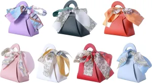 Sansam 12pcs Leather Gift Bags, Small Leather Wedding Candy Bags for Party Favors, Reusable Gift Wrapping Treat Bag for Baby Shower, Christmas,Halloween