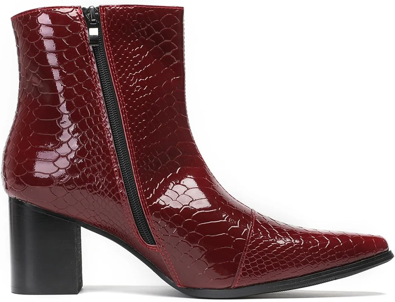 Santimon Mens Boots Dress Casual Chelsea Boots Fashion Patent Leather Cowboy Western Heel Boots Prom Wedding Zipper Motorcycle Ankle Boots for Men
