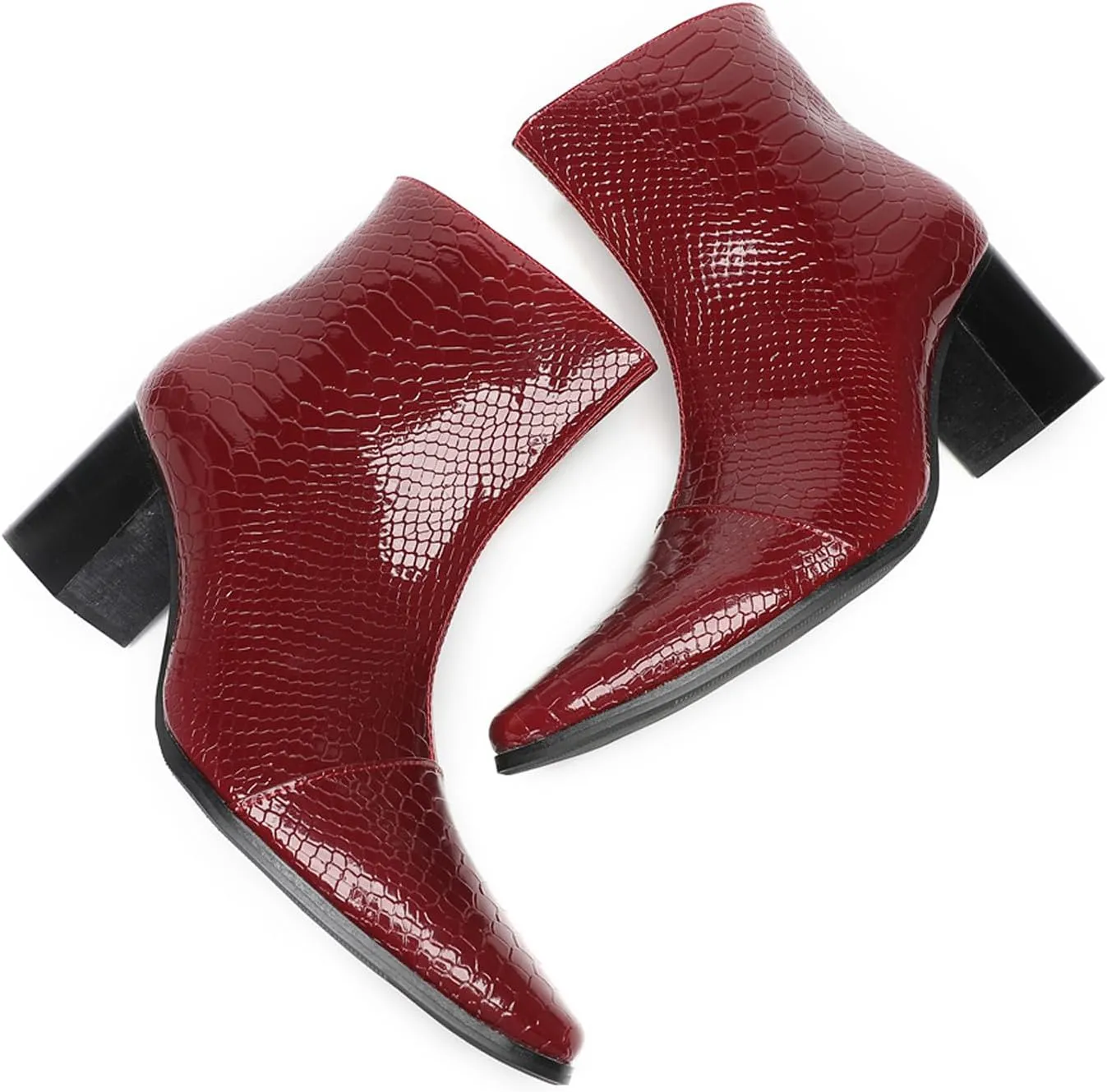 Santimon Mens Boots Dress Casual Chelsea Boots Fashion Patent Leather Cowboy Western Heel Boots Prom Wedding Zipper Motorcycle Ankle Boots for Men