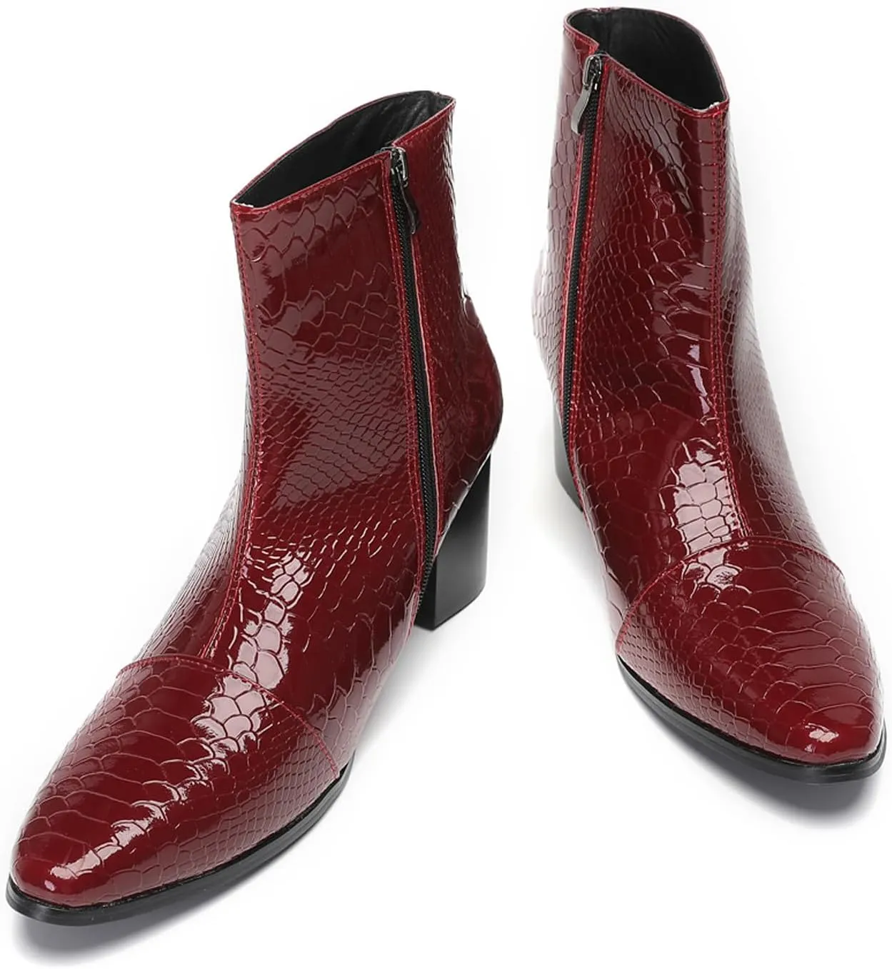 Santimon Mens Boots Dress Casual Chelsea Boots Fashion Patent Leather Cowboy Western Heel Boots Prom Wedding Zipper Motorcycle Ankle Boots for Men