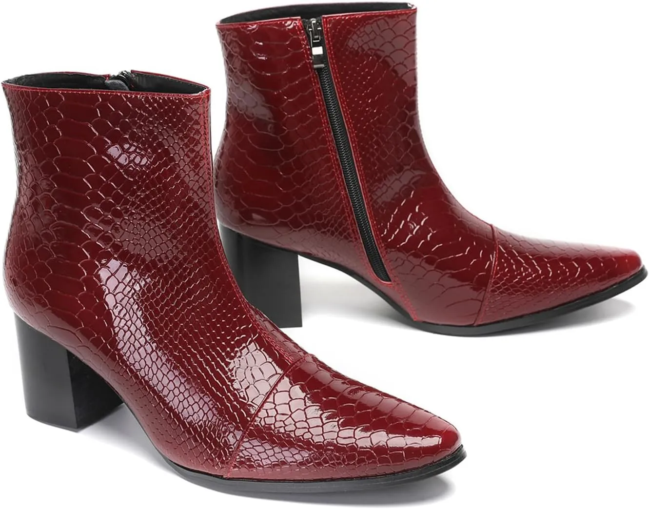 Santimon Mens Boots Dress Casual Chelsea Boots Fashion Patent Leather Cowboy Western Heel Boots Prom Wedding Zipper Motorcycle Ankle Boots for Men