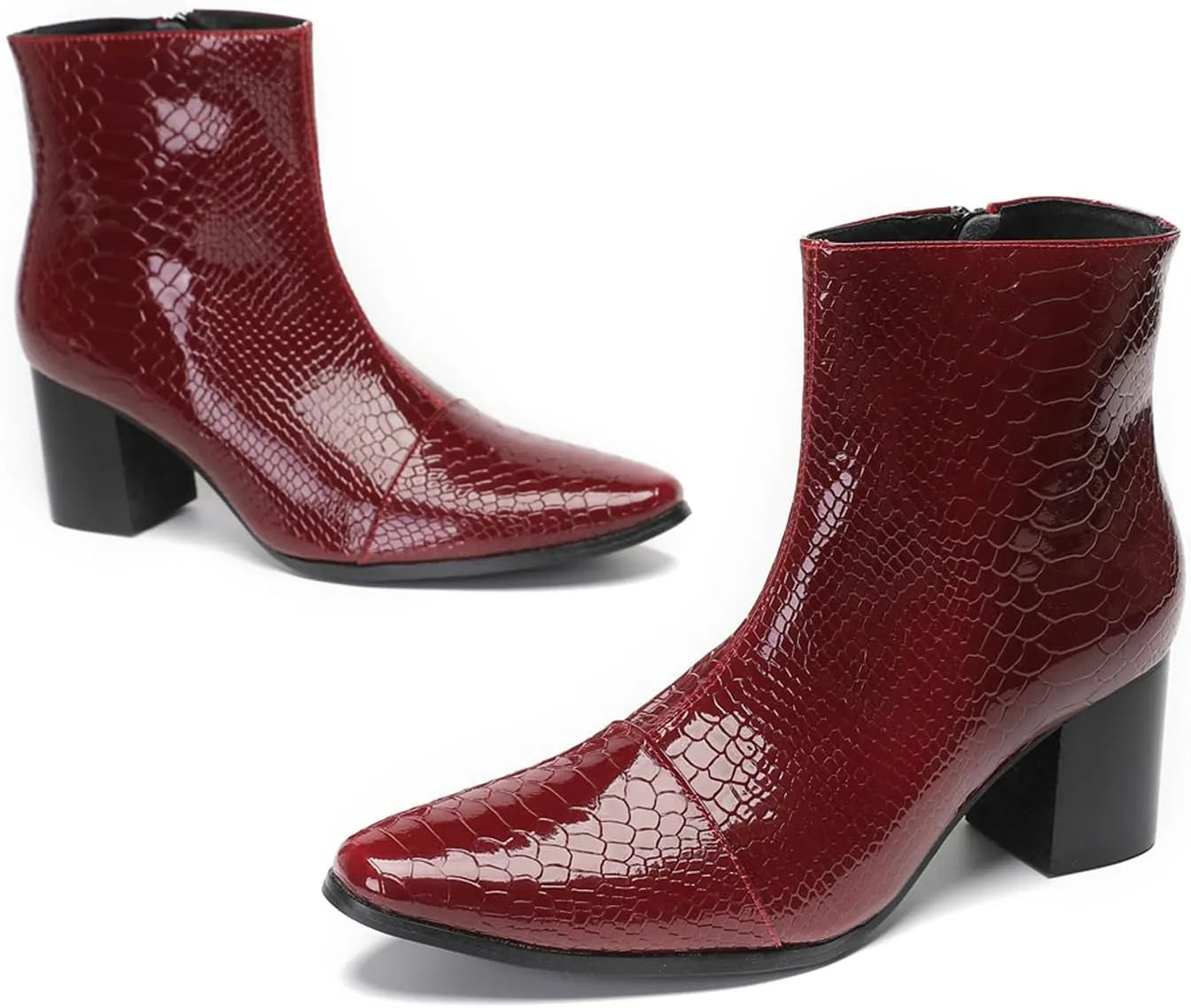 Santimon Mens Boots Dress Casual Chelsea Boots Fashion Patent Leather Cowboy Western Heel Boots Prom Wedding Zipper Motorcycle Ankle Boots for Men