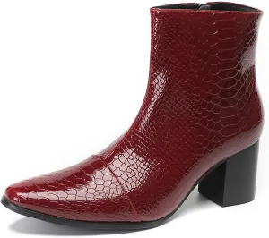 Santimon Mens Boots Dress Casual Chelsea Boots Fashion Patent Leather Cowboy Western Heel Boots Prom Wedding Zipper Motorcycle Ankle Boots for Men