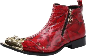 Santimon Mens Chelsea Boots Dress Casual Party Disco Western Boots Metal Wingtip Toe Genuine Leather Double Zipper Ankle Boots Singer Ballroom Wedding Prom Cowboy Boots