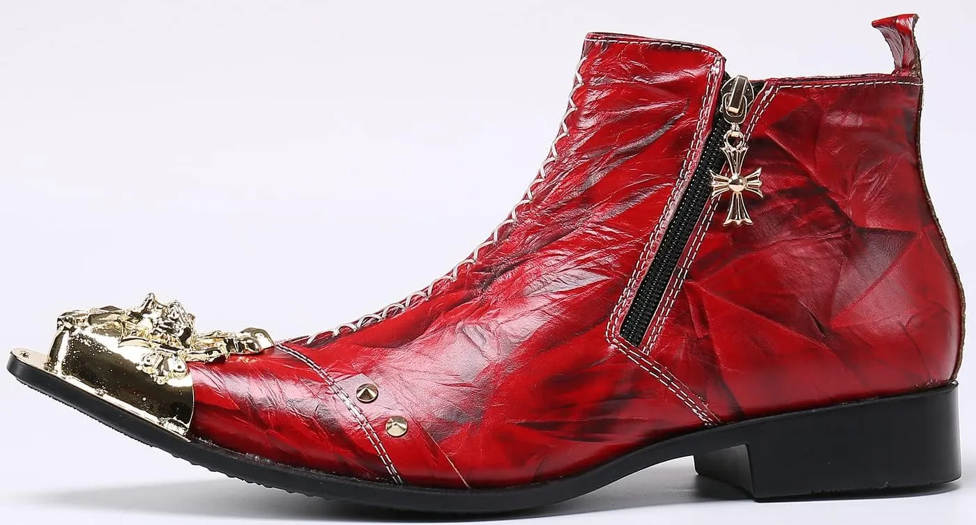 Santimon Mens Chelsea Boots Dress Casual Party Disco Western Boots Metal Wingtip Toe Genuine Leather Double Zipper Ankle Boots Singer Ballroom Wedding Prom Cowboy Boots