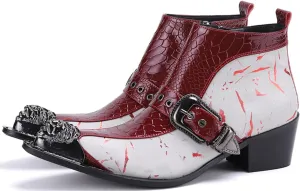 Santimon Mens Chelsea Boots Dress Casual Party Metal Tip Toe Genuine Leather Two Tone Snake Skin Texture Zipper Buckle Ankle Boots Fashion Western Cowboy Disco Ballroom Prom Chukka Boots