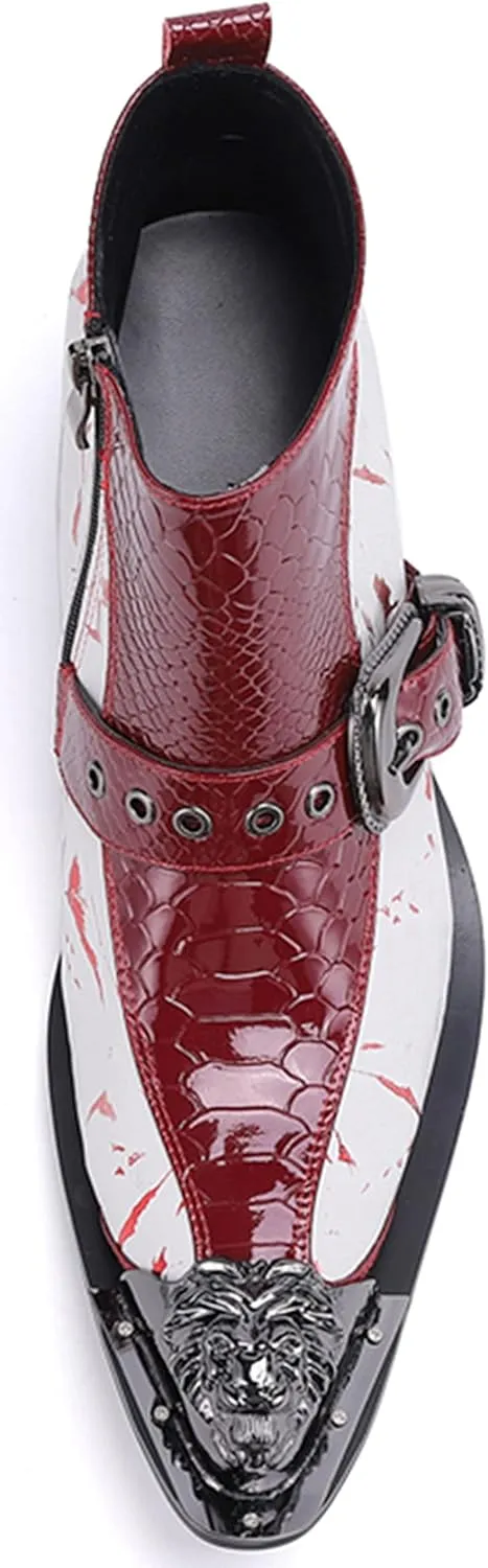 Santimon Mens Chelsea Boots Dress Casual Party Metal Tip Toe Genuine Leather Two Tone Snake Skin Texture Zipper Buckle Ankle Boots Fashion Western Cowboy Disco Ballroom Prom Chukka Boots