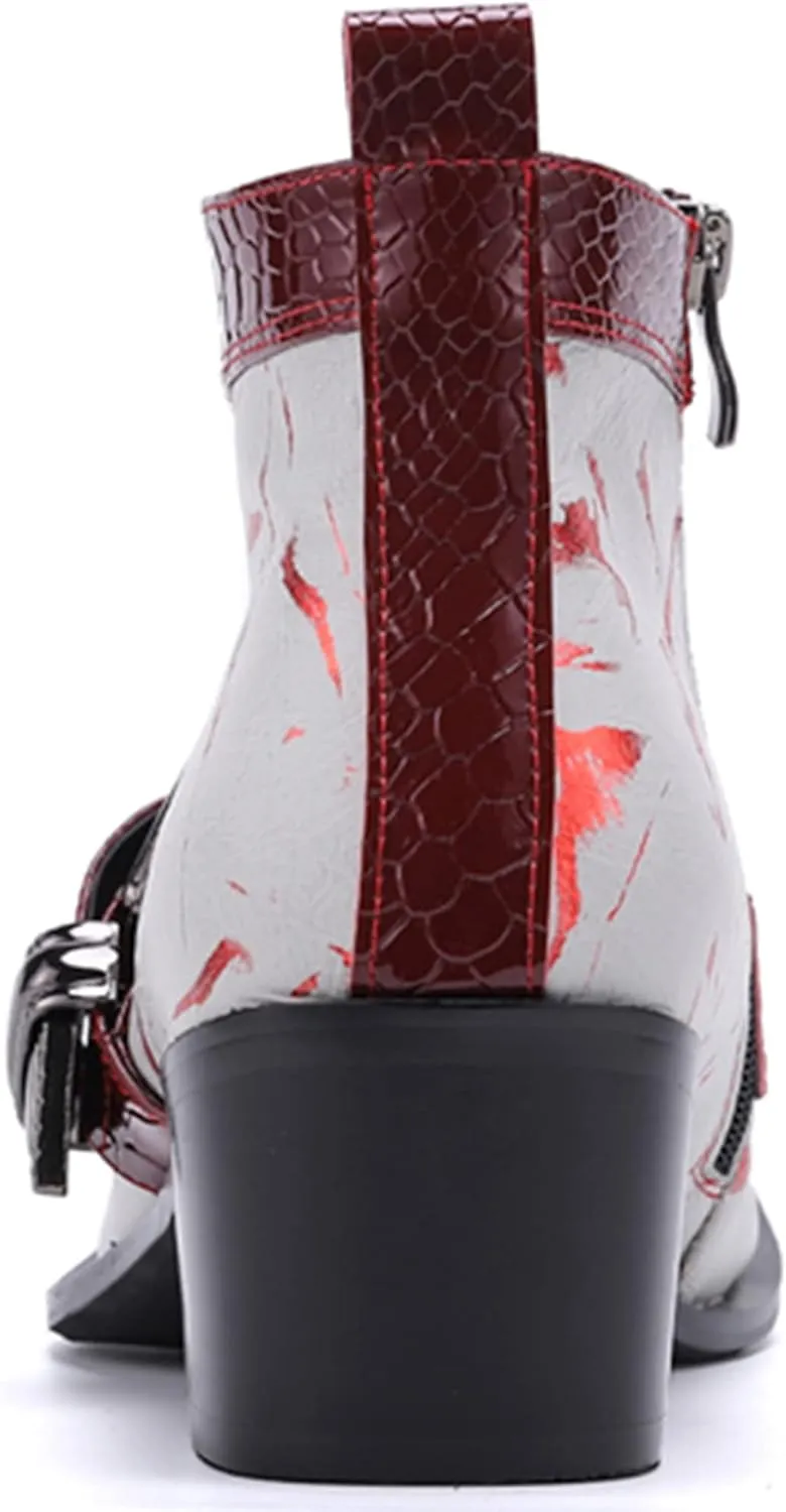 Santimon Mens Chelsea Boots Dress Casual Party Metal Tip Toe Genuine Leather Two Tone Snake Skin Texture Zipper Buckle Ankle Boots Fashion Western Cowboy Disco Ballroom Prom Chukka Boots
