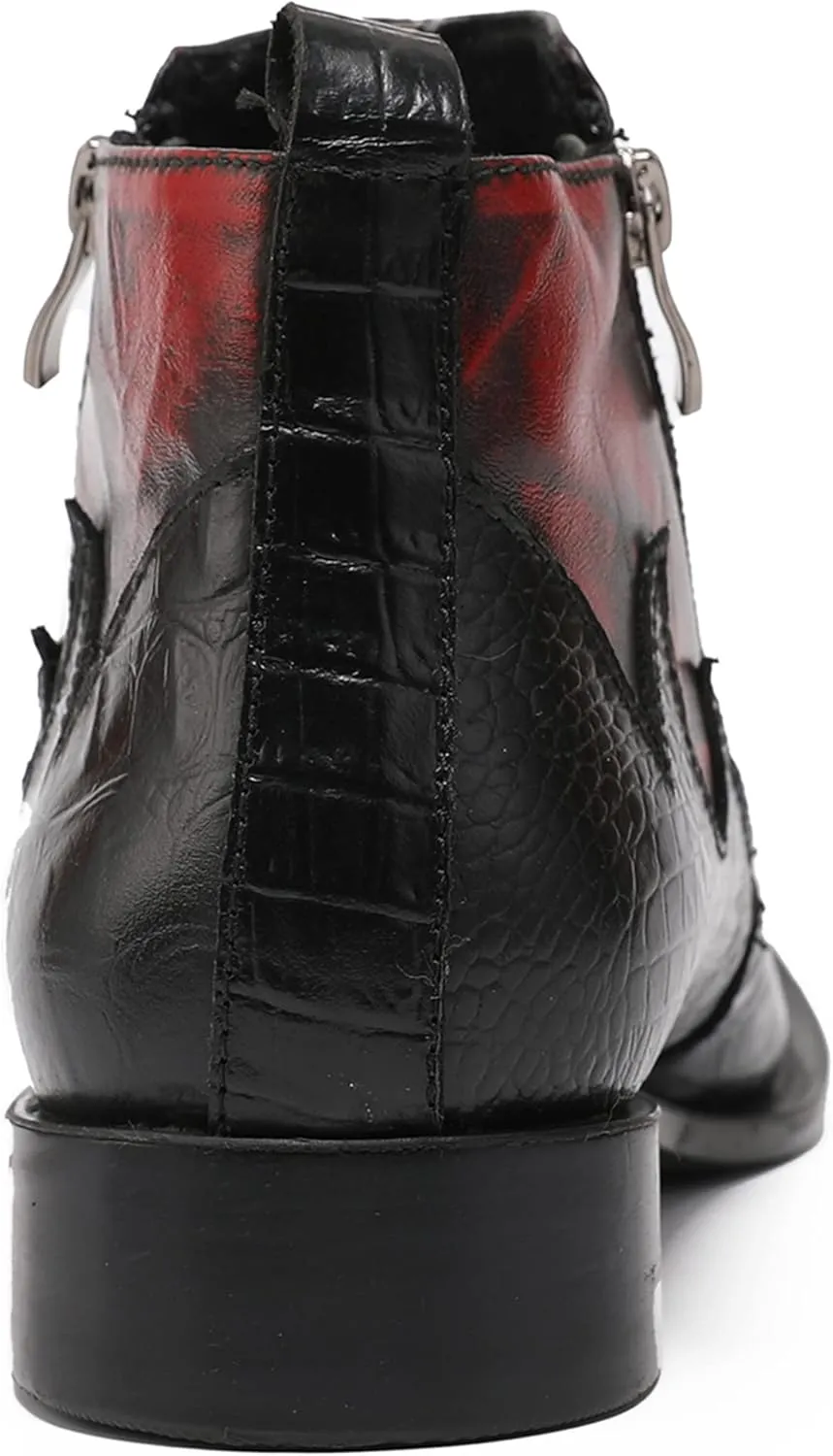 Santimon Men's Chelsea Boots - Genuine Leather Western Ankle Boots with Metal Dragon Wingtip-Toe & Double Zipper - Dress & Casual Cowboy Boots for Party, Disco & Bar