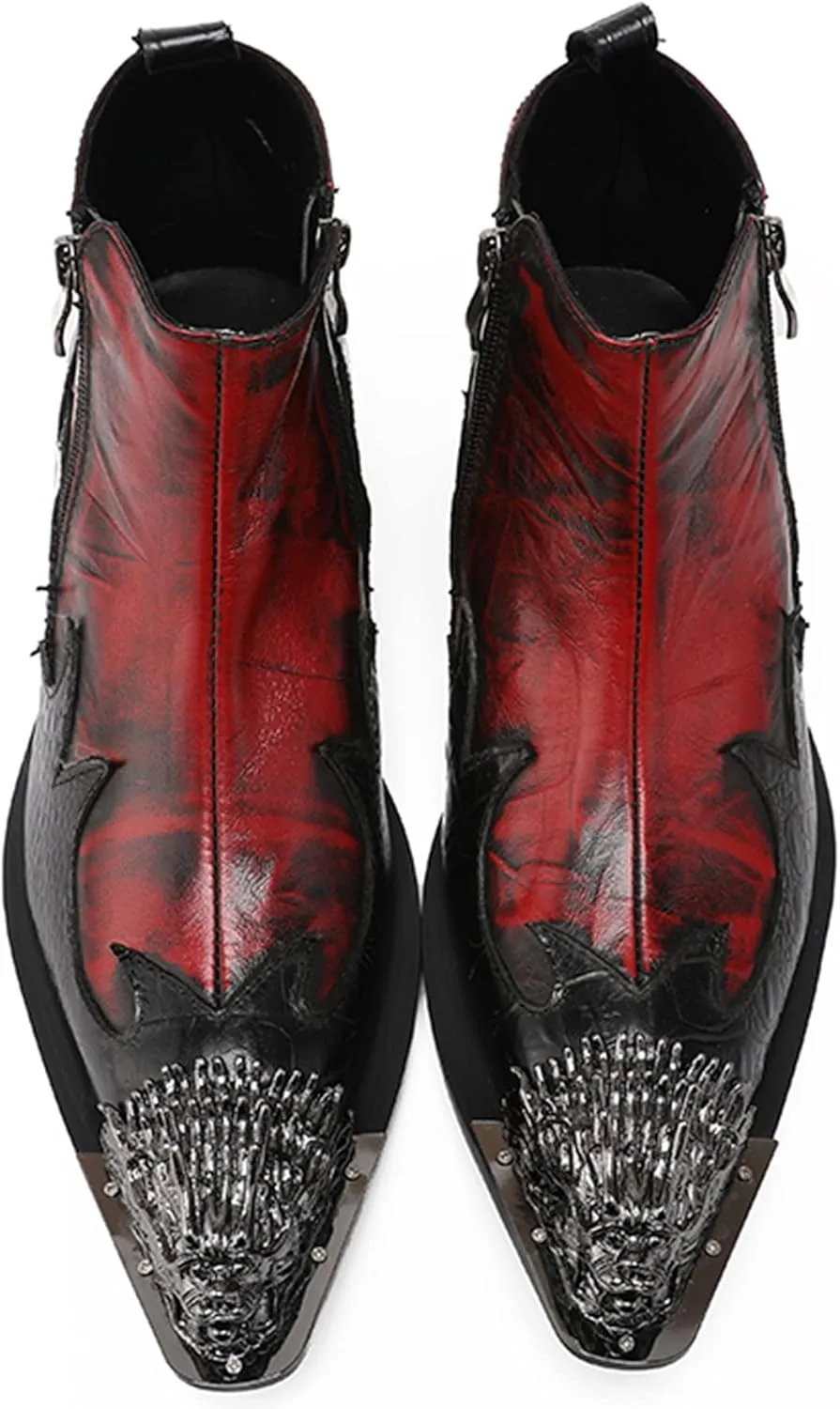 Santimon Men's Chelsea Boots - Genuine Leather Western Ankle Boots with Metal Dragon Wingtip-Toe & Double Zipper - Dress & Casual Cowboy Boots for Party, Disco & Bar
