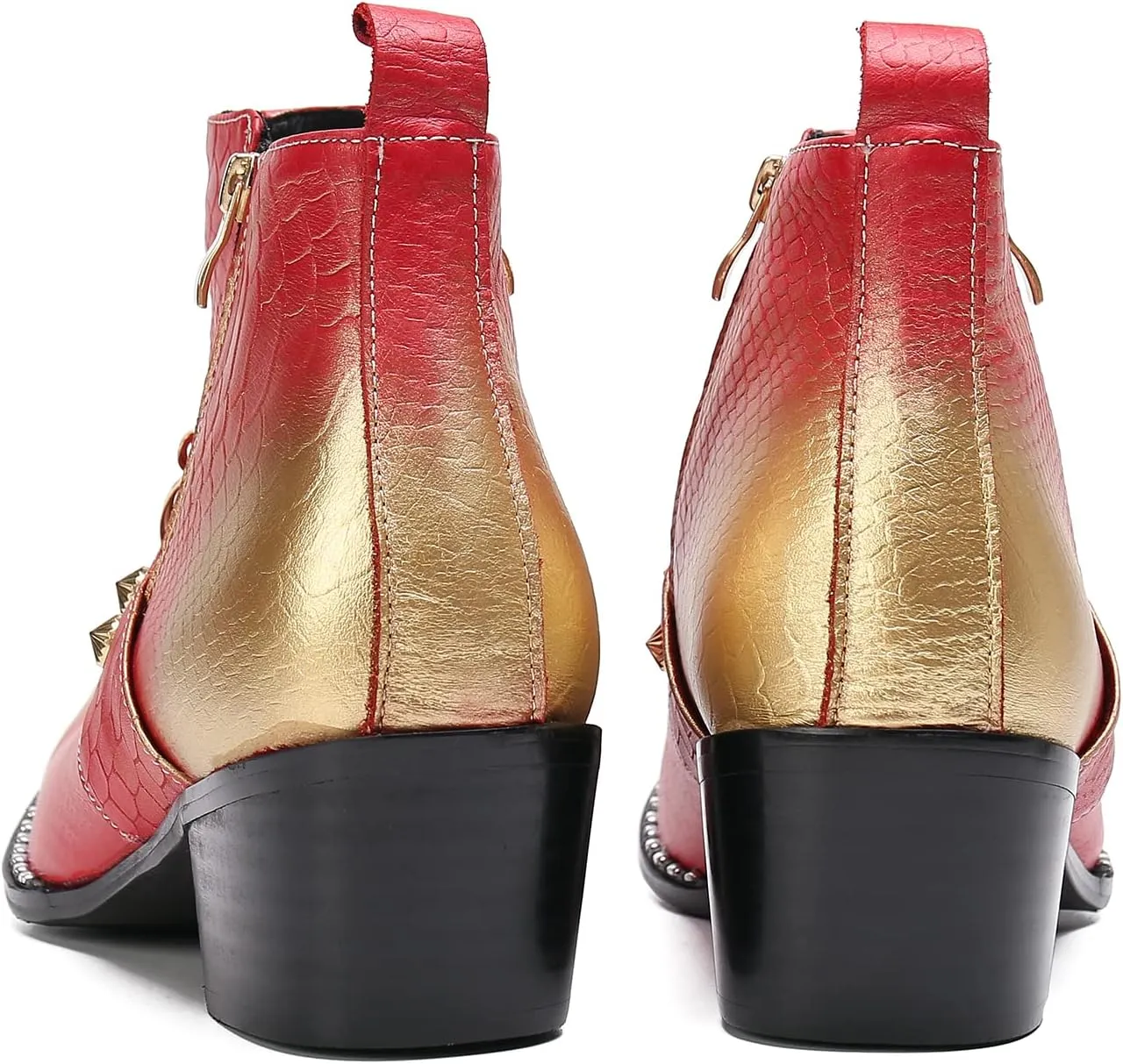 Santimon Men's Genuine Leather Chelsea Boots - Dress & Casual Ankle Boots with Metal Pointed-Toe, Double Zipper & Tiger Design - Western Cowboy Boots for Wedding, Prom, Party & Tuxedo