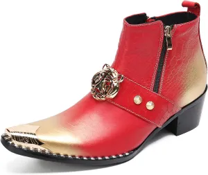 Santimon Men's Genuine Leather Chelsea Boots - Dress & Casual Ankle Boots with Metal Pointed-Toe, Double Zipper & Tiger Design - Western Cowboy Boots for Wedding, Prom, Party & Tuxedo