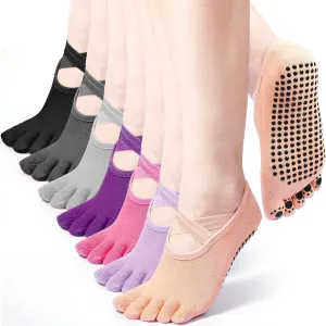 SATINIOR 7 Pairs Yoga Toe Socks with Grip Women Non Slip Sticky Full Toe Socks for Pilates, Ballet, Dance, Barefoot