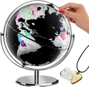 Scratch Off World Globe with Stand for Home and Office Decor | 10” Sphere Earth Globes with Scratchable Foil | A Unique Travel Gift for Travelers | World Map Desktop Globe | Travel Map Scratch Map