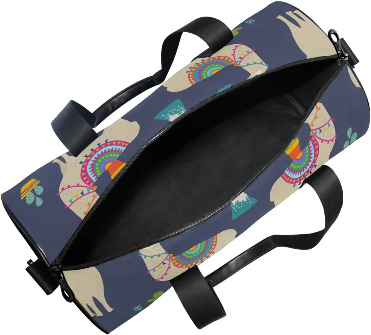 Seamless Cute Cartoon Ethnic Llamas Tribal Alpaca Blue Pattern Portable Gym Bag, Travel Bag, Luggage bag, Sports Bag, Toiletry Bag with Handles, Detachable Shoulder Strap 17.6 x 9 x 9 inch
