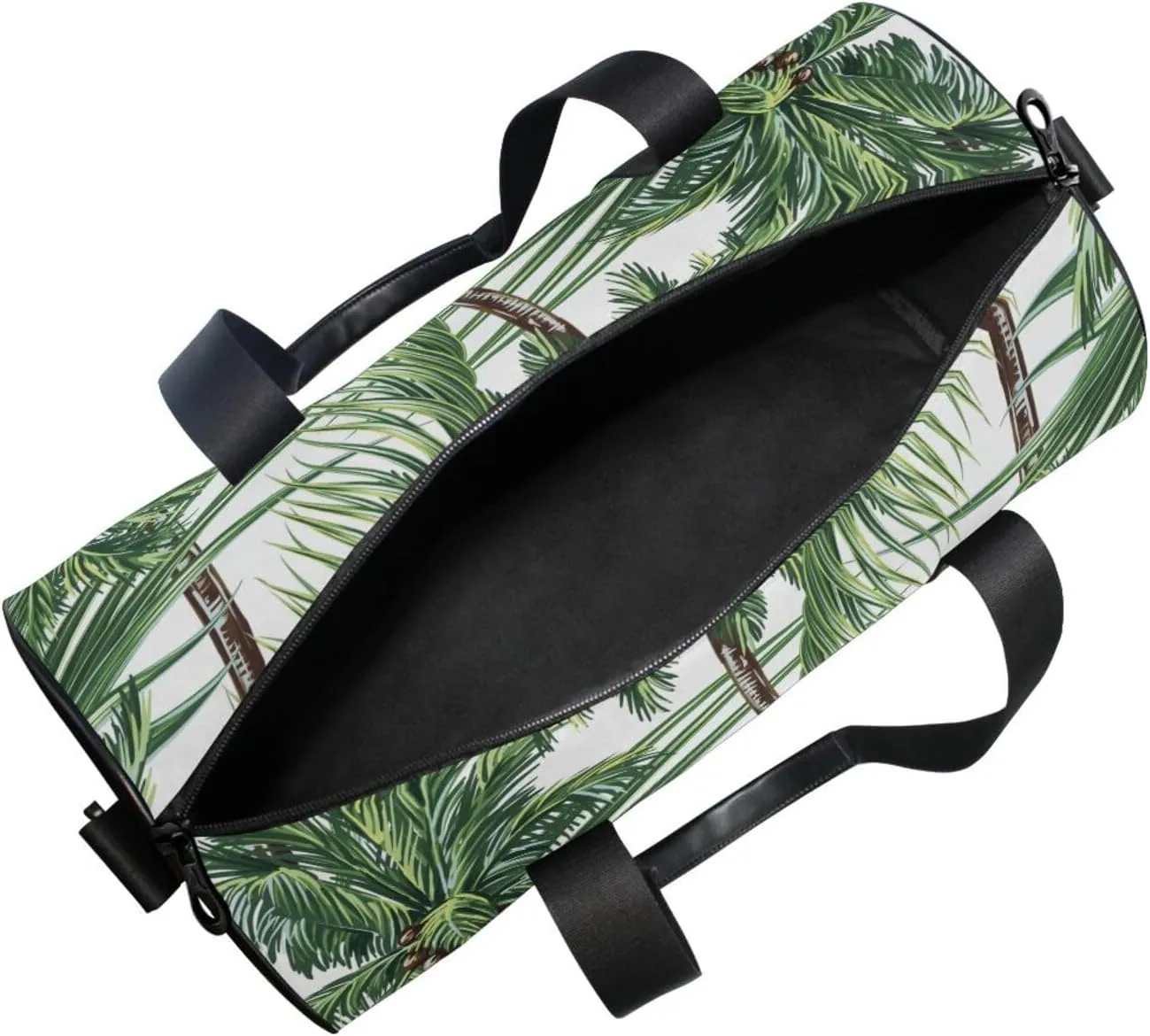 Seamless Green Palm Trees Tropical Leaves on White Portable Gym Bag, Travel Bag, Luggage bag, Sports Bag, Toiletry Bag with Handles, Detachable Shoulder Strap 17.6 x 9 x 9 inch