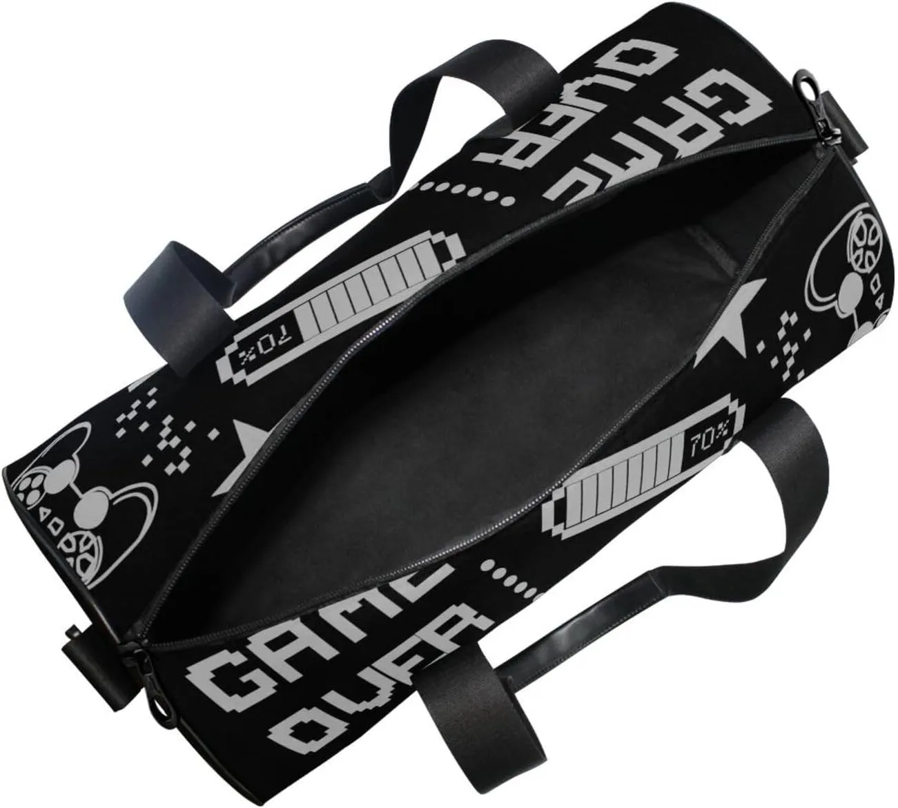 Seamless Grey Abstract Pattern in Pixel Game Style on Dark Portable Gym Bag, Travel Bag, Luggage bag, Sports Bag, Toiletry Bag with Handles, Detachable Shoulder Strap 17.6 x 9 x 9 inch
