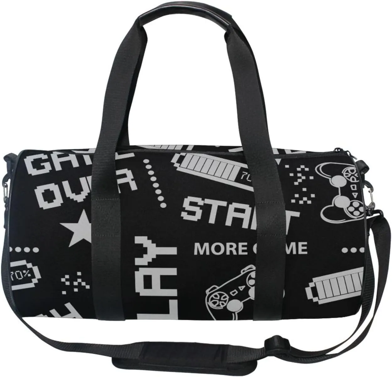 Seamless Grey Abstract Pattern in Pixel Game Style on Dark Portable Gym Bag, Travel Bag, Luggage bag, Sports Bag, Toiletry Bag with Handles, Detachable Shoulder Strap 17.6 x 9 x 9 inch