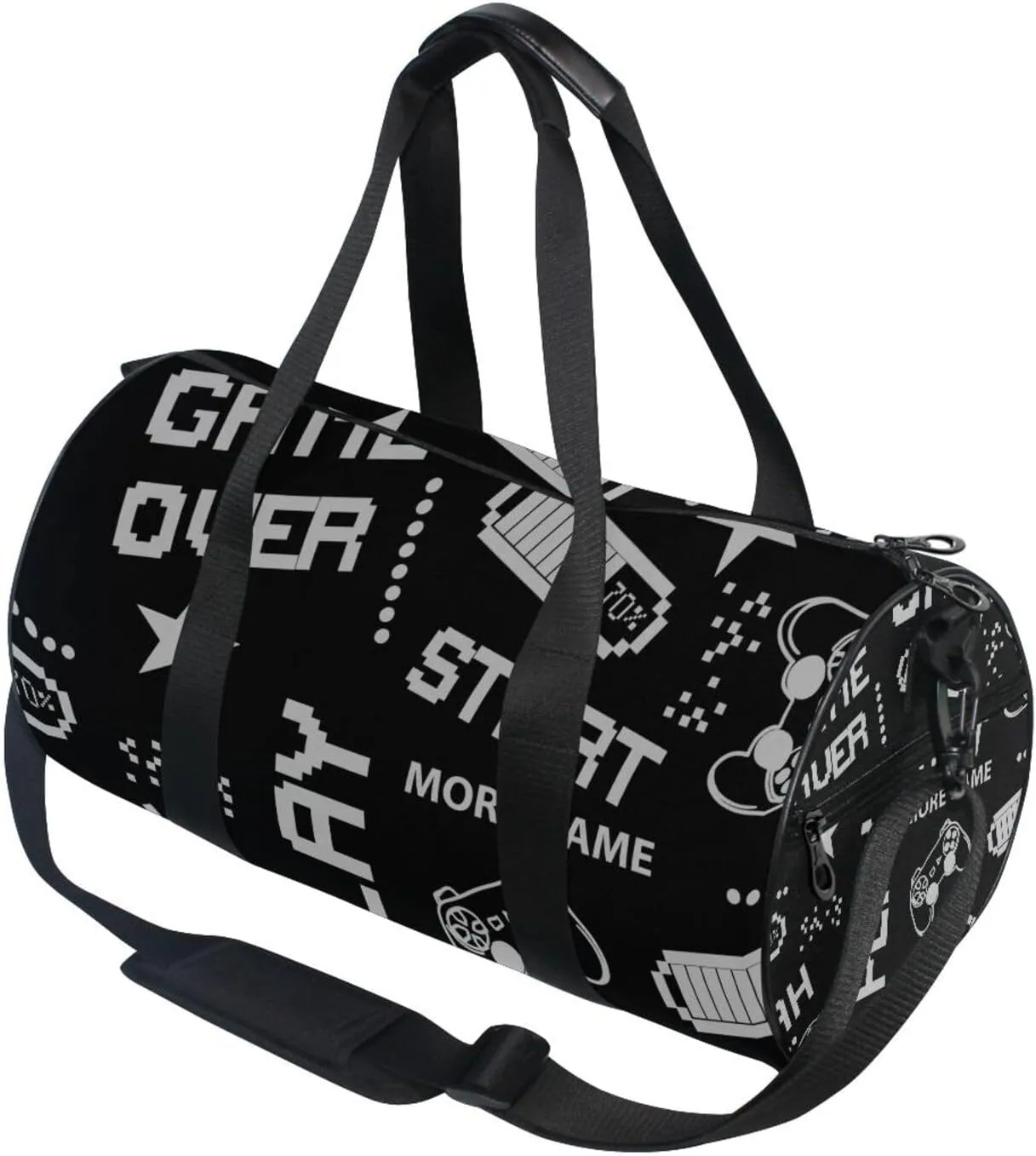 Seamless Grey Abstract Pattern in Pixel Game Style on Dark Portable Gym Bag, Travel Bag, Luggage bag, Sports Bag, Toiletry Bag with Handles, Detachable Shoulder Strap 17.6 x 9 x 9 inch