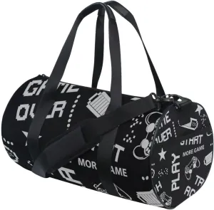 Seamless Grey Abstract Pattern in Pixel Game Style on Dark Portable Gym Bag, Travel Bag, Luggage bag, Sports Bag, Toiletry Bag with Handles, Detachable Shoulder Strap 17.6 x 9 x 9 inch