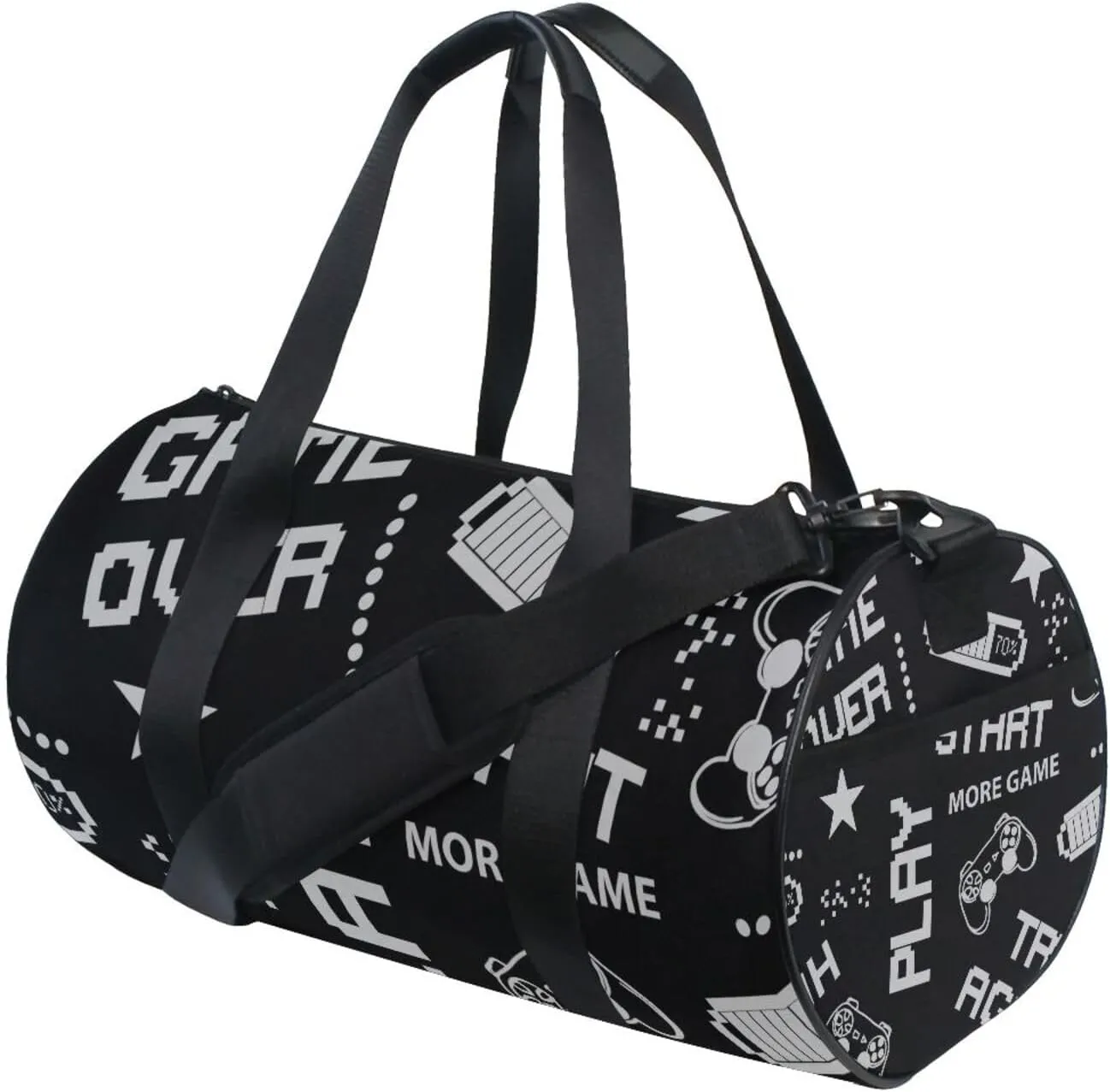 Seamless Grey Abstract Pattern in Pixel Game Style on Dark Portable Gym Bag, Travel Bag, Luggage bag, Sports Bag, Toiletry Bag with Handles, Detachable Shoulder Strap 17.6 x 9 x 9 inch