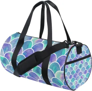 Seamless Mermaid Fish Tail Scales in Purple Turquoise Style Portable Gym Bag, Travel Bag, Luggage bag, Sports Bag, Toiletry Bag with Handles, Detachable Shoulder Strap 17.6 x 9 x 9 inch