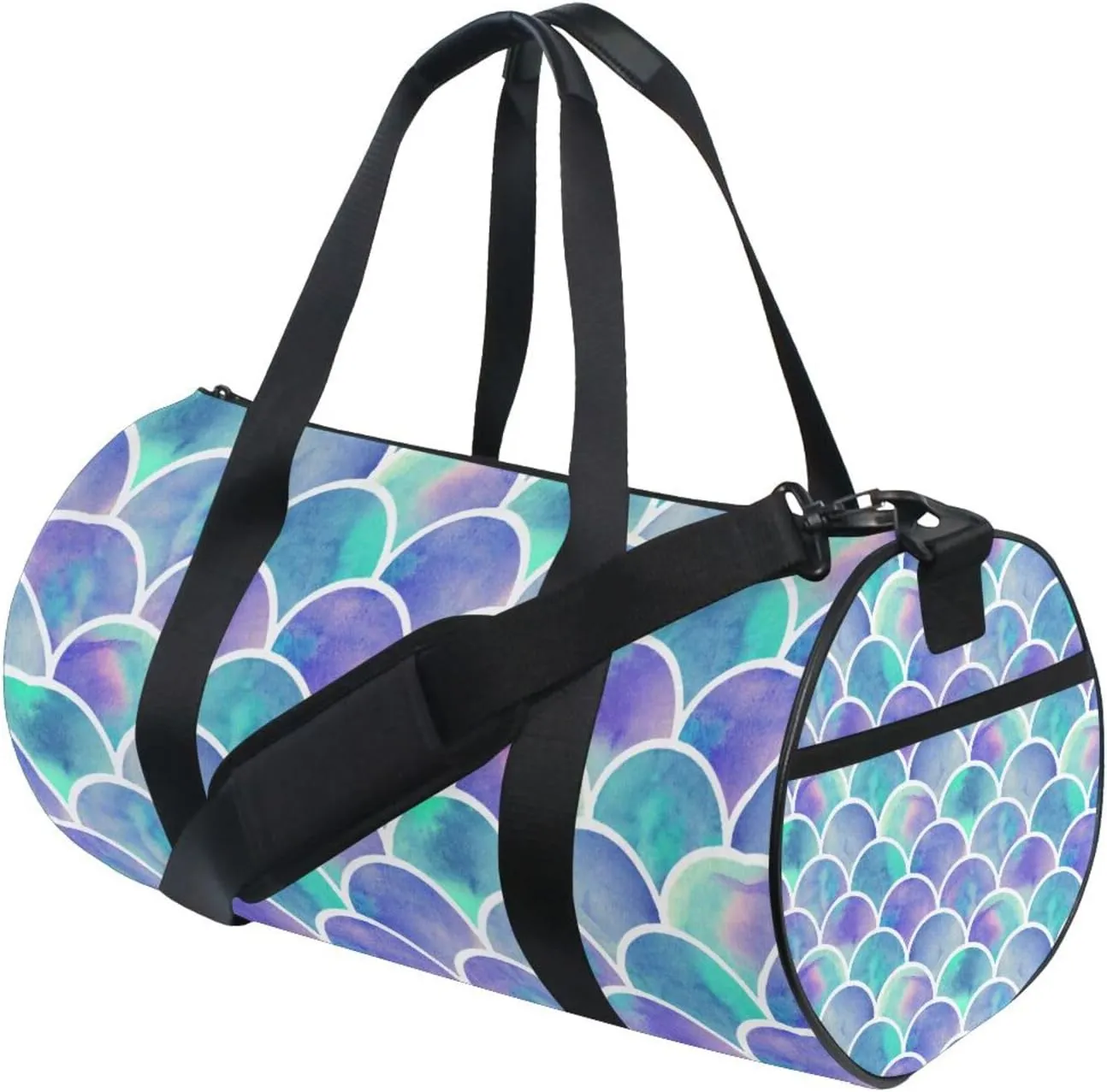 Seamless Mermaid Fish Tail Scales in Purple Turquoise Style Portable Gym Bag, Travel Bag, Luggage bag, Sports Bag, Toiletry Bag with Handles, Detachable Shoulder Strap 17.6 x 9 x 9 inch