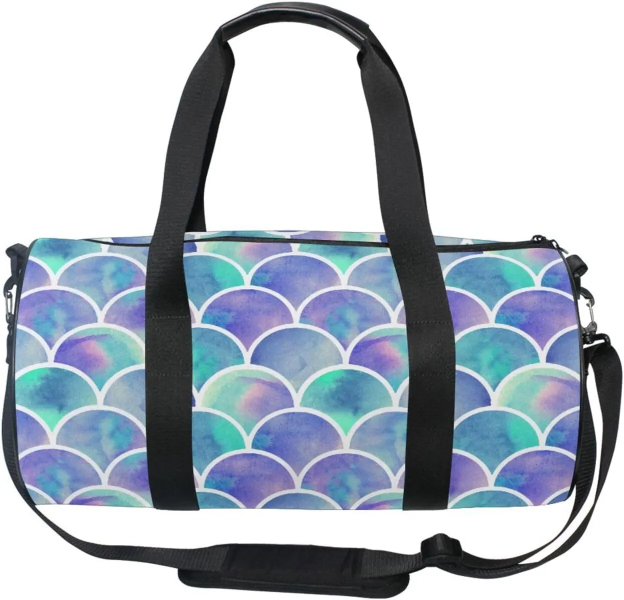 Seamless Mermaid Fish Tail Scales in Purple Turquoise Style Portable Gym Bag, Travel Bag, Luggage bag, Sports Bag, Toiletry Bag with Handles, Detachable Shoulder Strap 17.6 x 9 x 9 inch