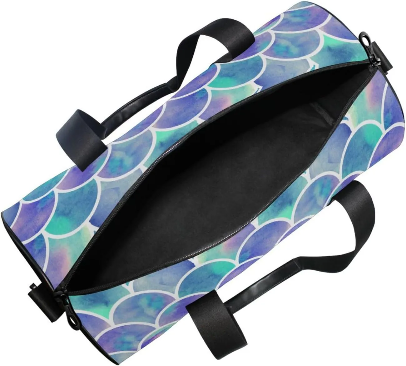 Seamless Mermaid Fish Tail Scales in Purple Turquoise Style Portable Gym Bag, Travel Bag, Luggage bag, Sports Bag, Toiletry Bag with Handles, Detachable Shoulder Strap 17.6 x 9 x 9 inch