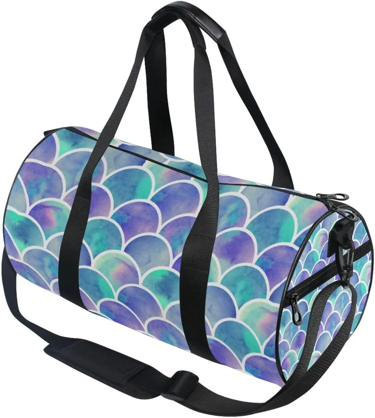 Seamless Mermaid Fish Tail Scales in Purple Turquoise Style Portable Gym Bag, Travel Bag, Luggage bag, Sports Bag, Toiletry Bag with Handles, Detachable Shoulder Strap 17.6 x 9 x 9 inch