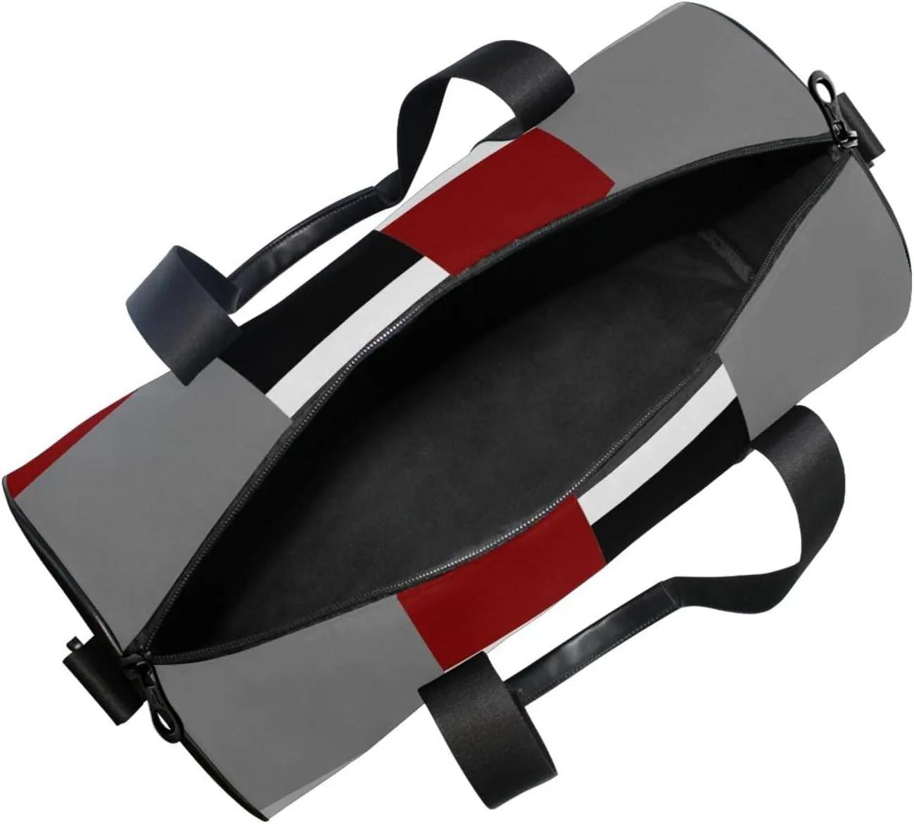 Seamless Red, Grey, Black and White Rectangles Modern Style Portable Gym Bag, Travel Bag, Luggage bag, Sports Bag, Toiletry Bag with Handles, Detachable Shoulder Strap 17.6 x 9 x 9 inch