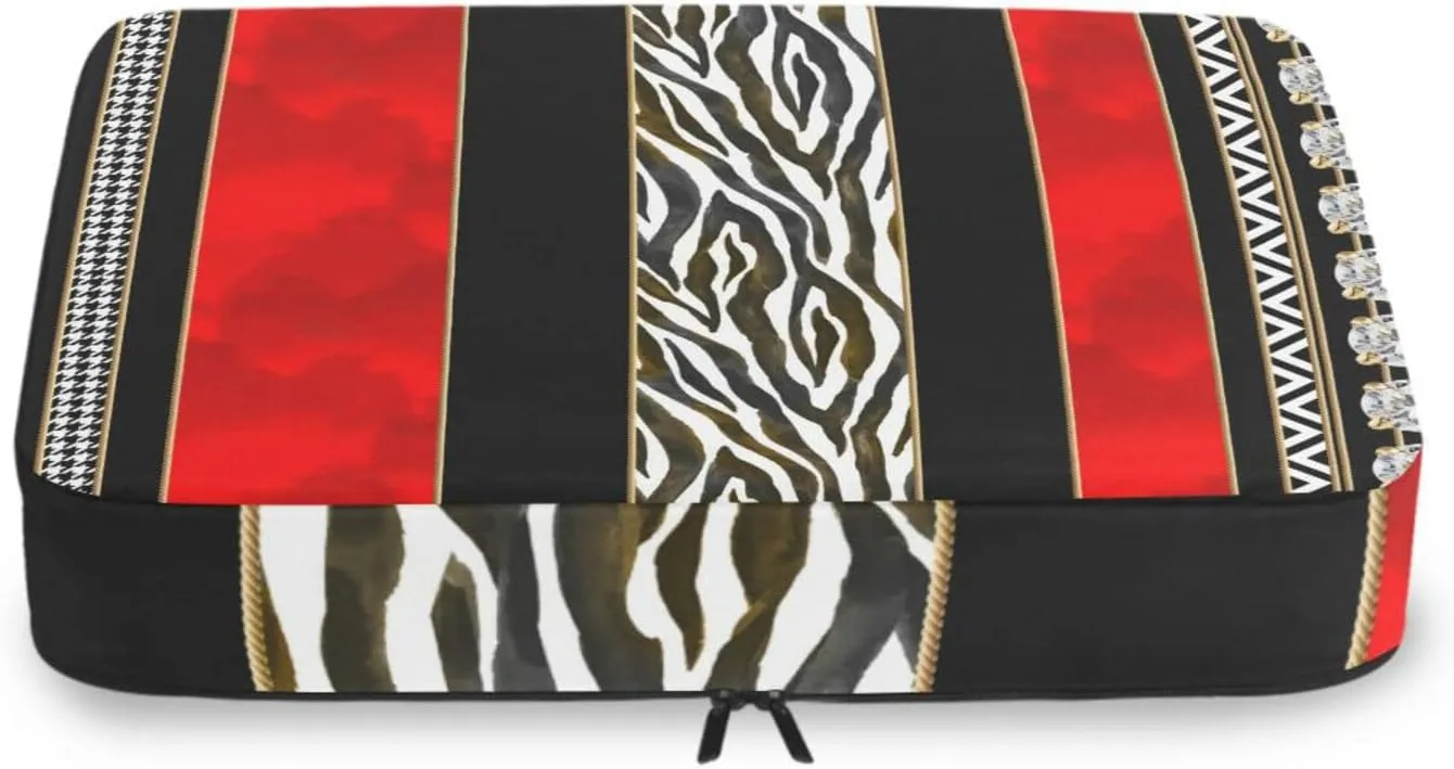 Seamless Zebra Diamonds Black Red Vertical Stripes 4 PCs Set Packing Bags, Luggage Organizer Bag, Portable Cube Toiletry bag, Durable Travel Cosmetic Storage Bag for Men Women